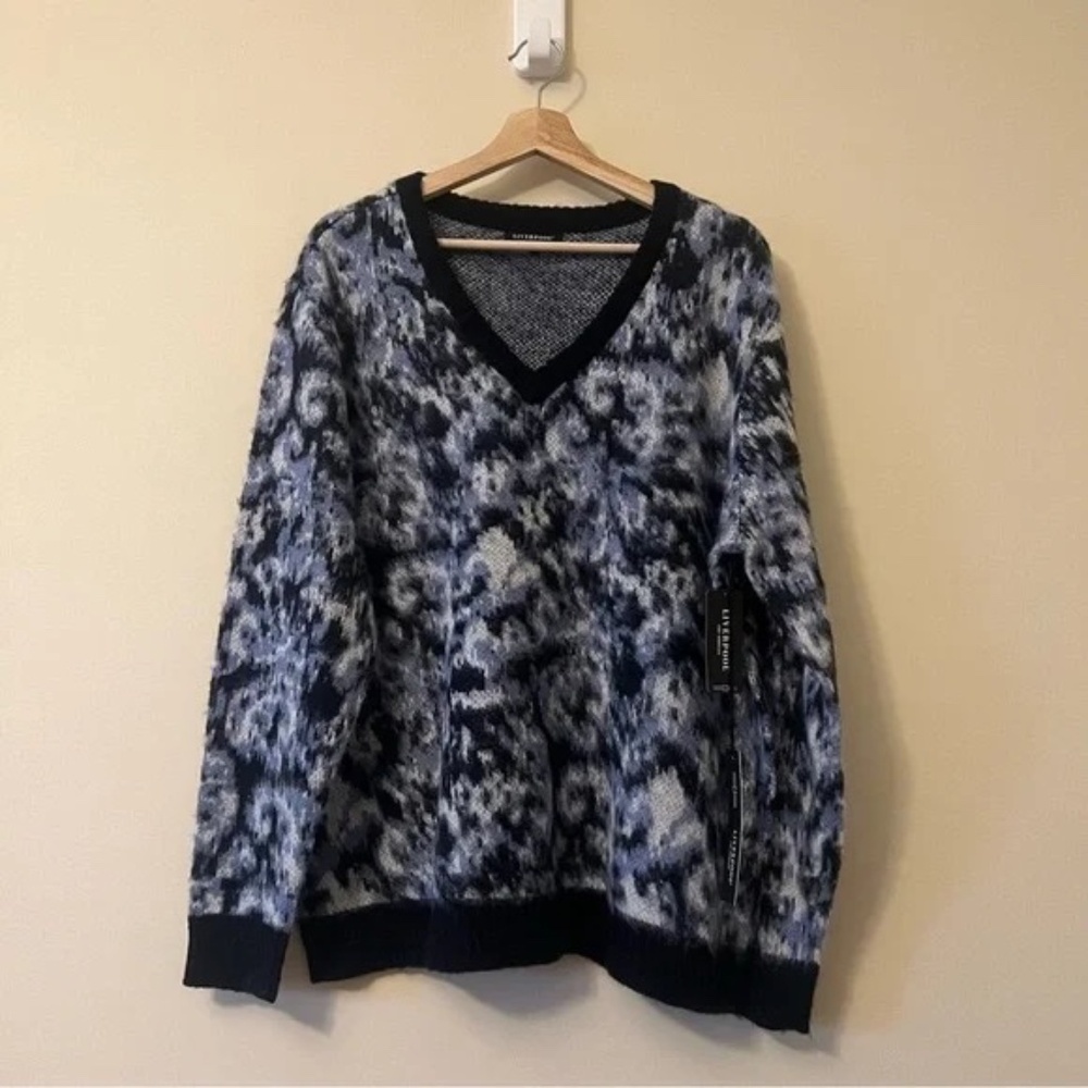 Liverpool XL Fuzzy Abstract V-neck Sweater